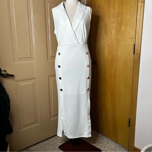 Midnight Velvet White Maxi Dress with Button Accents